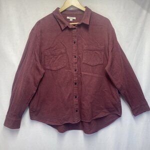 Madewell Oversized Flannel Button-Up Long Sleeve Shirt Women Size XL Burgundy